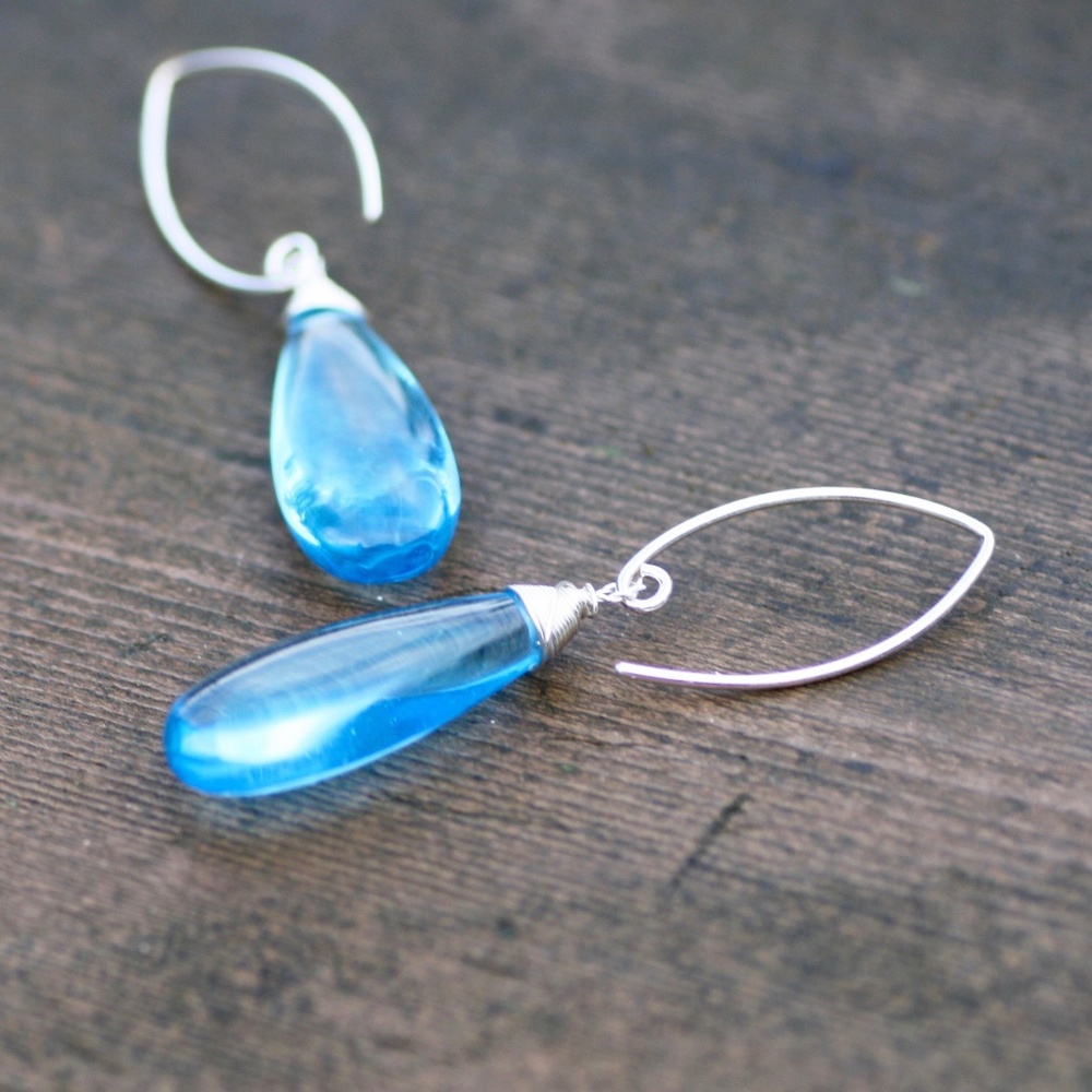 Handcrafted Swiss Blue Topaz Earrings Sterling Silver 925